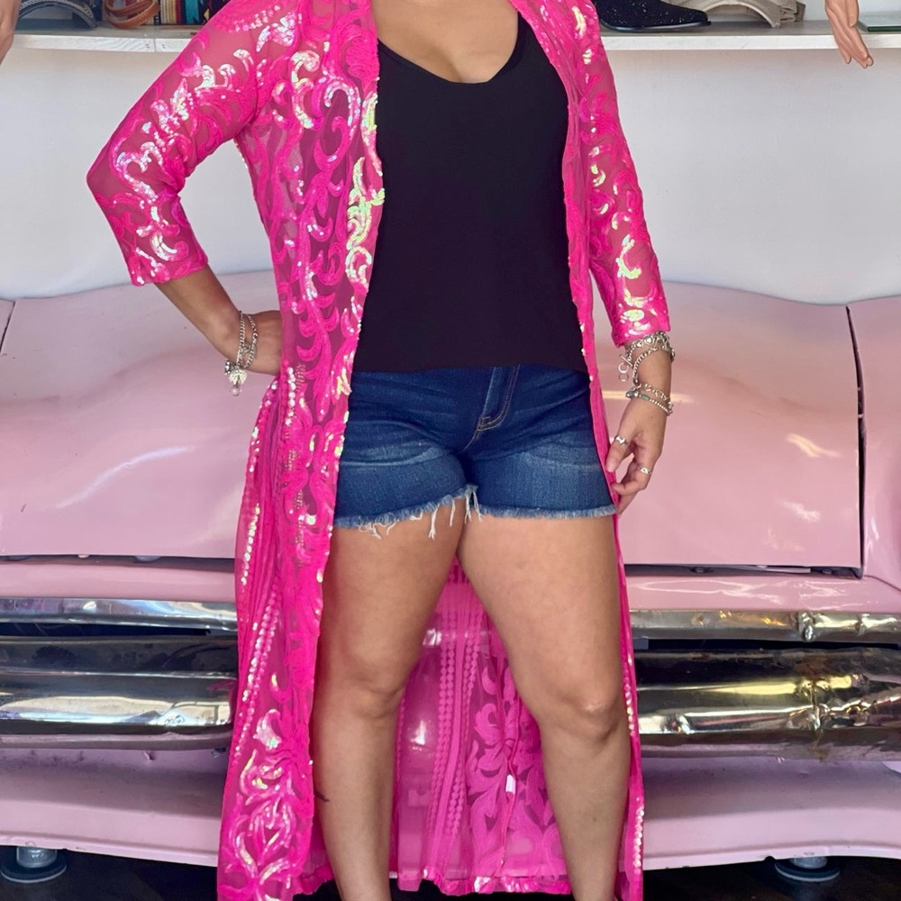 Vibrant Pink Lace Swim Cover-Up